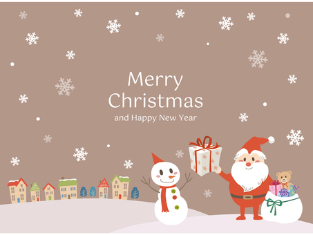 雪だるまにプレゼントを渡すサンタ　モダン サンタ,サンタクロース,雪だるま,プレゼント,ギフト,クリスマス,メリークリスマス,雪,雪の結晶,雪景色のイラスト素材