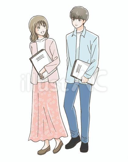 書類を持つ男女のイラスト(全身)