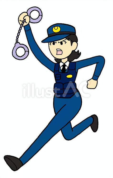 走る　女性　警察官　イラスト 走る,女性,警察官のイラスト素材