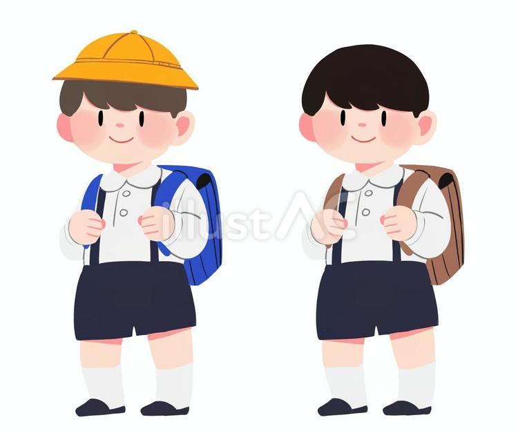 小学生　男子　セット 人物,かわいい,春のイラスト素材