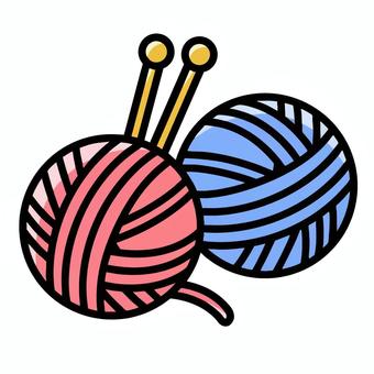 ピンクとブルーの毛糸玉と編み棒 編み物,毛糸,手芸,編み棒,ハンドメイド,趣味,手づくり,編む,冬,秋のイラスト素材
