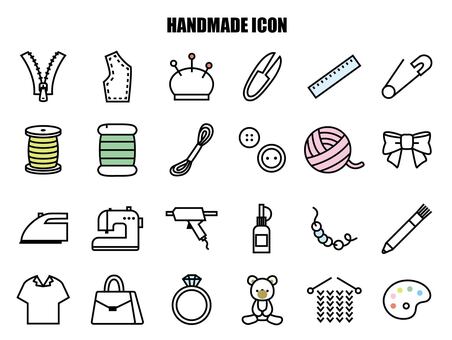ハンドメイド関連のアイコンイラストセット アイコン,手芸,ハンドメイド,ファスナー,糸,パターン,型紙,針,針山,糸切ばさみのイラスト素材