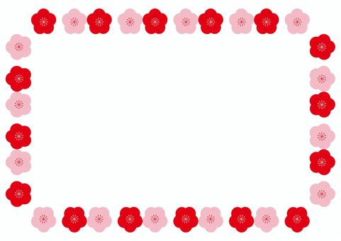 3_枠_長方形の赤とピンクの梅
