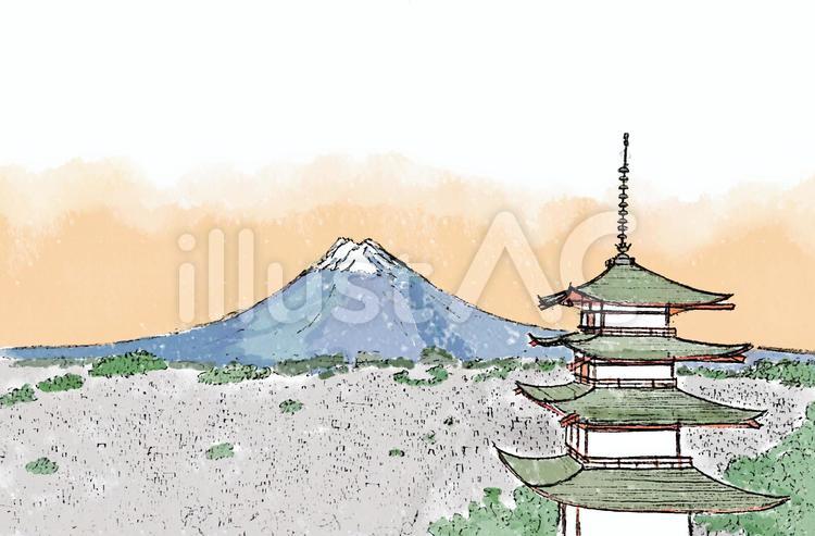 富士山と忠霊塔朝焼け 透過 イラスト No 無料イラストなら イラストac