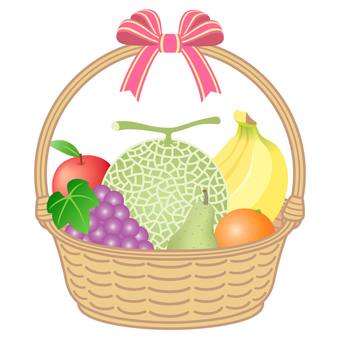 フルーツ盛り合わせギフト フルーツ盛り合わせギフト 果物,食べ物,盛る,バスケット,贈り物,お見舞い,リボン,お祝い,白背景,メロンのイラスト素材