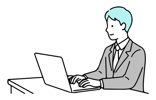 ノートパソコンで仕事をするビジネスマン ノートパソコン,ビジネスマン,pc,パソコン,デスクワーク,仕事,男性,ビジネス,リモートワーク,テレワークのイラスト素材