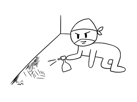 床の掃除をする人（モノクロ） 大掃除,汚れ,ゆるい,手描き,シンプル,イラストのイラスト素材