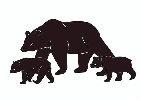 親子熊のシルエット 熊,親子,ヒグマ,害獣,リアル,全身,主線なし,カラー,哺乳類,野生動物のイラスト素材