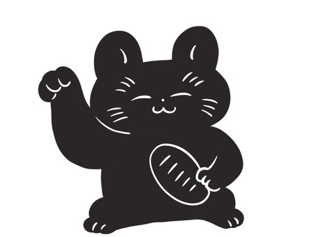 シンプルな黒い招き猫 招き猫,まねき猫,ラッキーキャット,手書き,手描き,シンプル,挿し絵,イラスト,黒猫,縁起物のイラスト素材