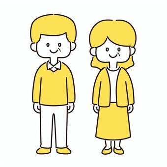シニア夫婦_全身（黄色） シニア,夫婦,全身,中高年,高齢者,おじいちゃん,おばあちゃん,老人,祖父,祖母のイラスト素材