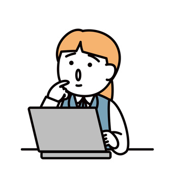 考える女性社員 ななめむき