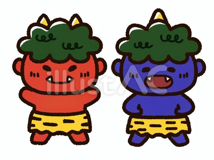かわいい赤鬼と青鬼のキャラクター 鬼,節分,かわいいのイラスト素材
