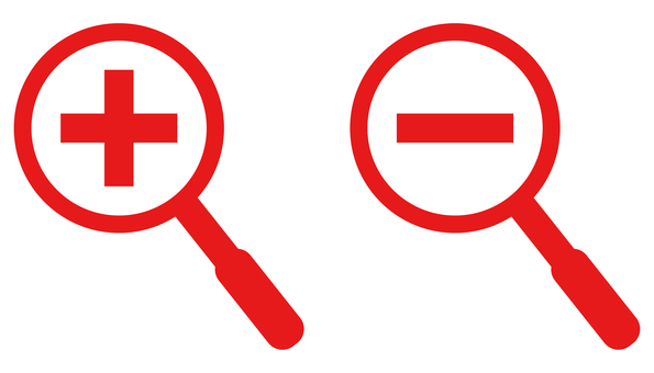 虫眼鏡アイコン 拡大と縮小 赤 虫眼鏡,拡大,縮小,ズーム,スケール,ルーペ,レンズ,プラス,マイナス,大きくなるのイラスト素材