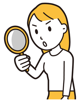  ロングヘア女性(黄)-570-バスト 虫眼鏡,女性,女の子,人物,かわいい,探す,検索,見る,発見,ルーペのイラスト素材