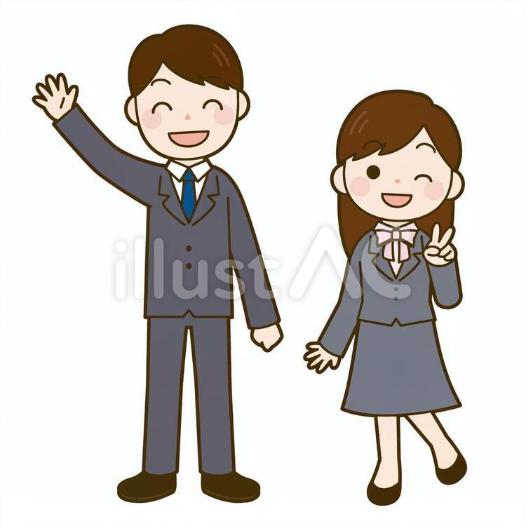 スーツを着た大学生 スーツ,大学生,男女のイラスト素材