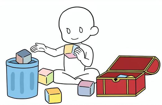 心の整理・取捨選択・断捨離 取捨選択,整理,捨てる,宝箱,残す,分別,棒人間,断捨離のイラスト素材