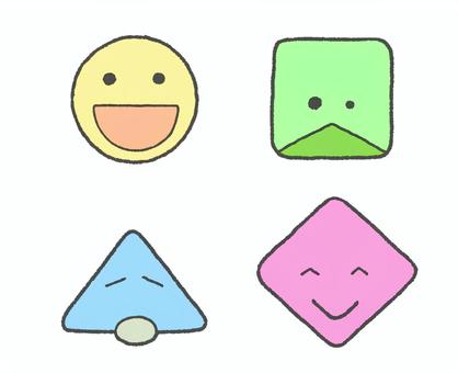 喜怒哀楽かわいいマーク 表情,顔,丸,三角,四角,喜,怒,哀,楽,カラフルのイラスト素材
