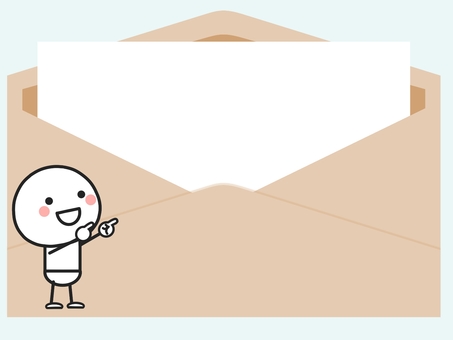 Stick figure pointing at a notice received in an envelope, stick figures, chibi character, two-headed character, JPG and PNG