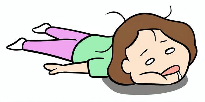 疲れで倒れ込む女性 過労,疲労,ぐったり,倒れる,うつ伏せ,女性,体調不良,ストレス,限界,疲弊のイラスト素材