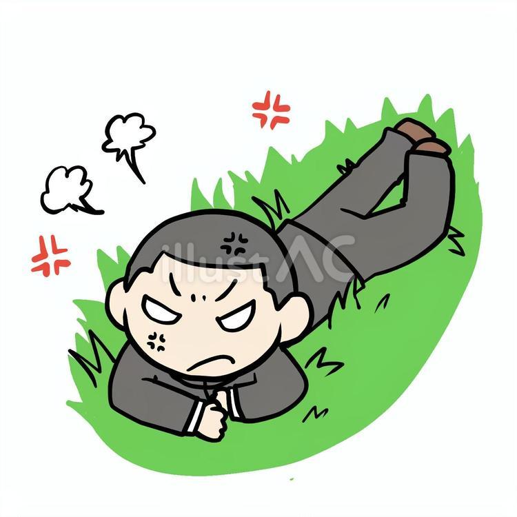 怒って匍匐前進する学生少年 学生,匍匐前進,怒るのイラスト素材