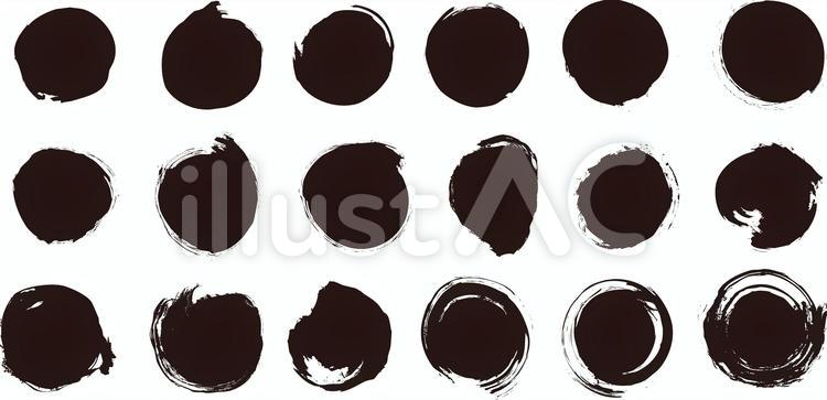 筆で描かれた黒色の丸セット 丸,筆,円のイラスト素材