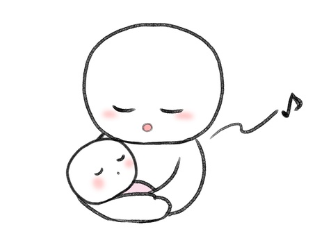 子守歌を歌う棒人間 棒人間,人物,育児,子守,子守歌,赤子,手描き,落書き,表情,黒のイラスト素材