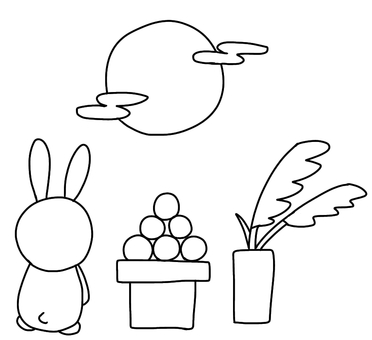 お月見塗り絵 お月見,9月,行事,秋,イベント,うさぎ,かわいい,動物,生き物,ススキのイラスト素材