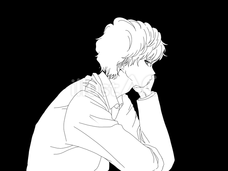 男の子（横顔） シンプル,男,モノクロのイラスト素材
