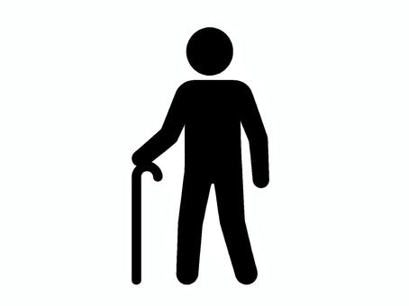 シルエット　杖を持った人 シルエット,人,杖,老人,ピクトグラム風のイラスト素材