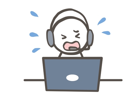 棒人間　クレーム対応するオペレーター 棒人間,人,カスタマーサービス,オペレーター,お客様相談室,テレフォンオペレーター,サポートセンター,サポート,謝る,困るのイラスト素材