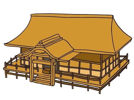 神社 神社,神聖,厳か,建物,木造,俯瞰,手描きのイラスト素材