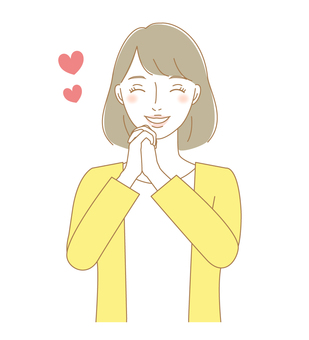 女性 嬉しいハート 女性 嬉しいハート 女性,人物,カーディガン,大人,主婦,お母さん,ママ,若い,イラスト,かわいいのイラスト素材