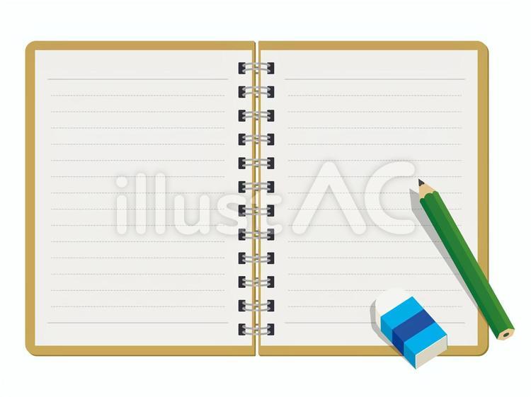 リングノートと鉛筆と消しゴム リングノート,ノート,鉛筆のイラスト素材