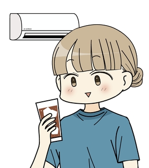 涼しい部屋で涼む女性 人物,涼しい,エアコン,クーラー,飲み物,氷,涼む,夏,快適,リラックスのイラスト素材