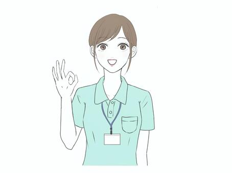 オッケーサインをするスタッフ イベントスタッフ,スタッフ,イベント,アルバイト,パート,バイト,福祉,介護士,介助,ケアマネージャーのイラスト素材