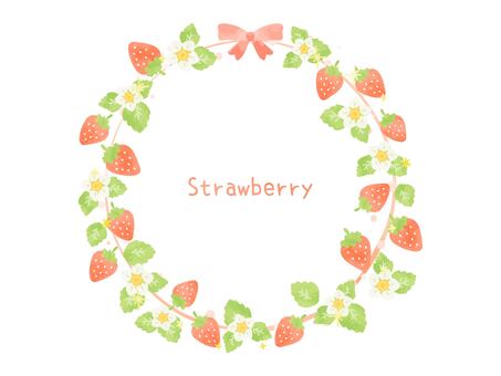 可愛いイチゴの円形フレーム イチゴ,フレーム,食べ物,春,かわいい,フルーツ,植物,主線なし,ほのぼの,ほんわかのイラスト素材
