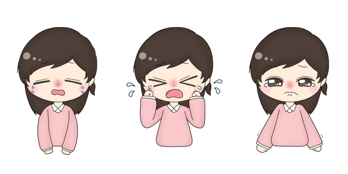 泣く女性のイラスト 女性,主婦,学生,ハーフアップ,泣く,堪える,号泣,えーん,しくしくのイラスト素材