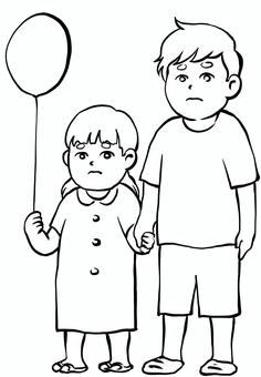 男の子と女の子 男の子と女の子 男の子,女の子,手描き,風船,白黒,兄妹のイラスト素材