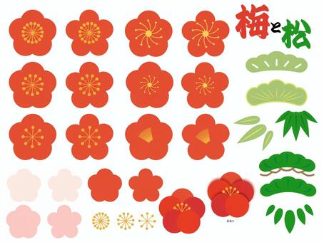 お正月の梅と松のアイコン お正月,梅,松,年賀状,アイコン,ウメ,マツ,竹,セット,花のイラスト素材