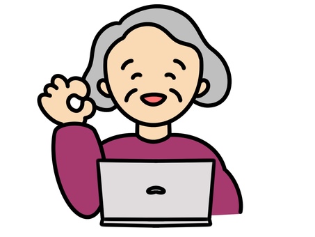 パソコンおばあちゃん パソコンおばあちゃん シニア,高齢者,パソコンのイラスト素材