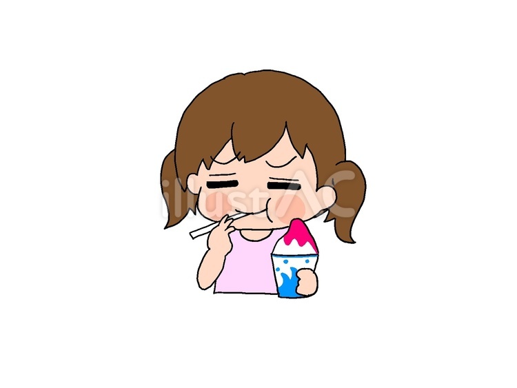 かき氷１ 手描き,女の子,茶髪のイラスト素材