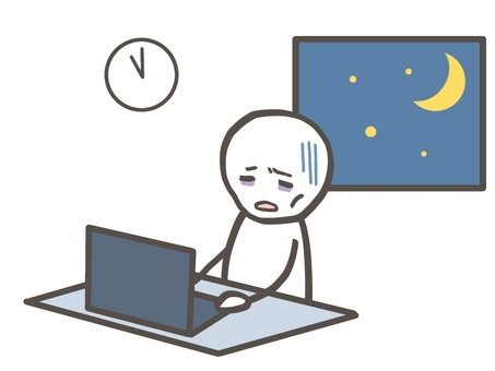 棒人間　残業続きでやつれた人 棒人間,人,働く,過労,ワークライフバランス,ブラック企業,パソコン,時計,時間,労働のイラスト素材