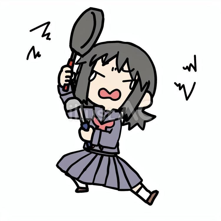 調理器具を構える泣く学生少女 学生,調理器具,構えるのイラスト素材