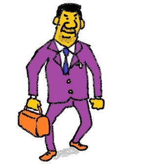 イタリアから帰ってきた男 男性,カバン,スーツ,ひげ,中年のイラスト素材