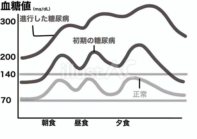 一日の血糖値比較　白黒 一日,血糖値,糖尿病のイラスト素材