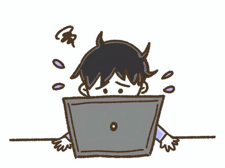 A boy in trouble in front of a computer, , JPG and PNG