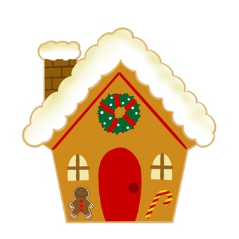 お菓子の家　クリスマス　手描き 家,お菓子,おかし,クリスマス,リース,クッキー,キャンディ,ステッキ,ジンジャークッキー,雪のイラスト素材