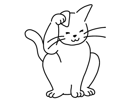 毛づくろいをする白ねこちゃん 毛づくろい,猫,ねこ,ネコ,白,かわいい,シンプル,手描き,線画のイラスト素材