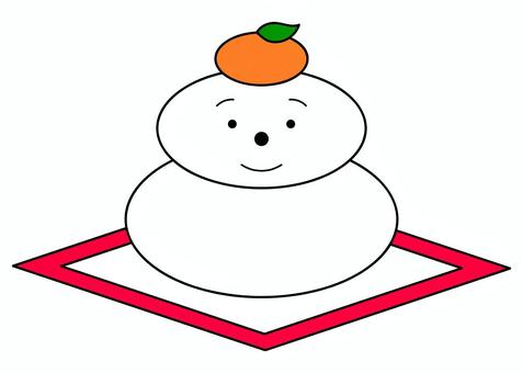 顔つきの鏡餅 鏡餅,みかん,紅白,懐敷,敷紙,お正月,新年,お供え物,餅,二段重ねのイラスト素材