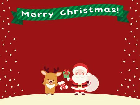 サンタとトナカイの雪のフレーム/赤 サンタ,トナカイ,雪のイラスト素材